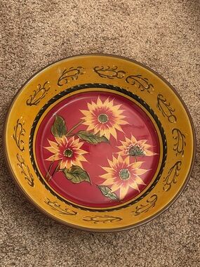 Pier 1 - Hand-Painted Sunflower Serving/Salad Bowl - Yellow & Red